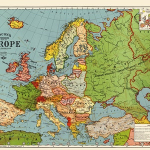 1923 Old Europe map printable digital download.Vintage Europe Map-Instant Digital Download.PRINTABLE map.Europe traveller map.Trip to Europe image 3