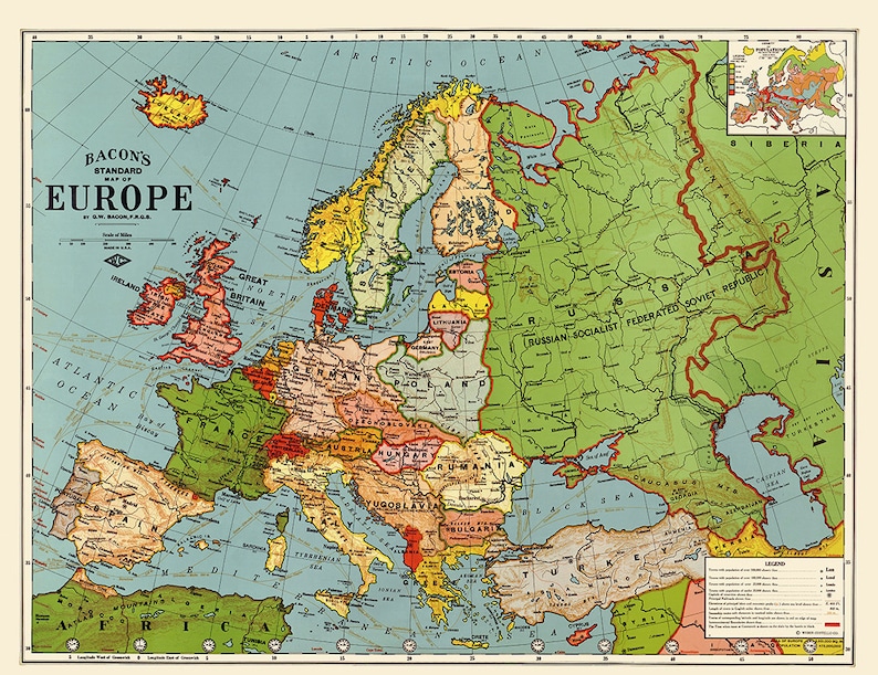 1923 Old Europe map printable digital download.Vintage Europe Map-Instant Digital Download.PRINTABLE map.Europe traveller map.Trip to Europe image 3