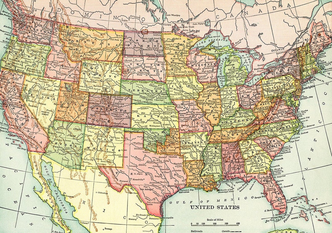 Old Map of United States of America Map Digital Download Vintage Old Map of United States of America Map Digital Download Vintage