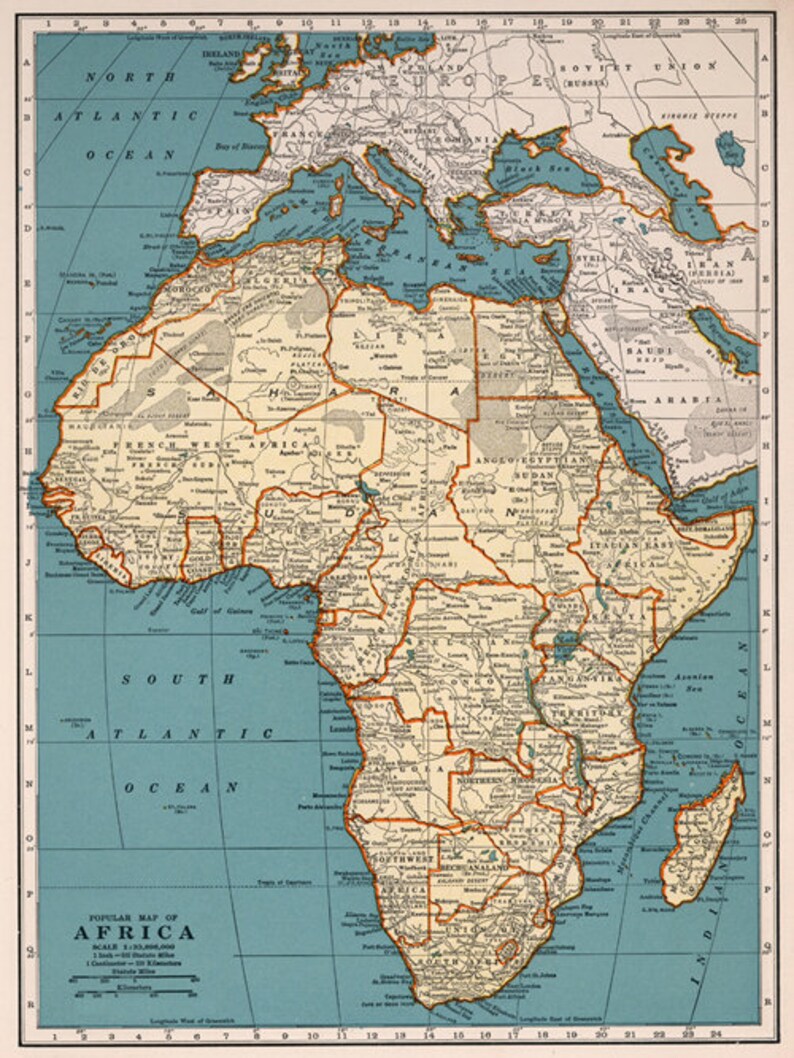 Afrika digitale Karte drucken. Antike druckbare Afrika-Plakat. | Etsy