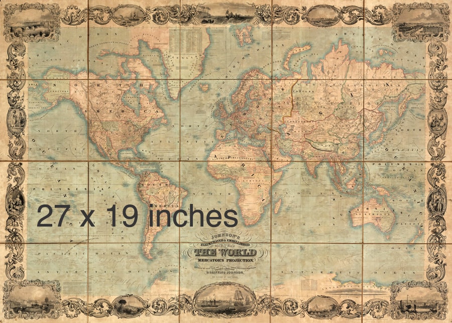 World map digital print set. Antique World map printable. | Etsy