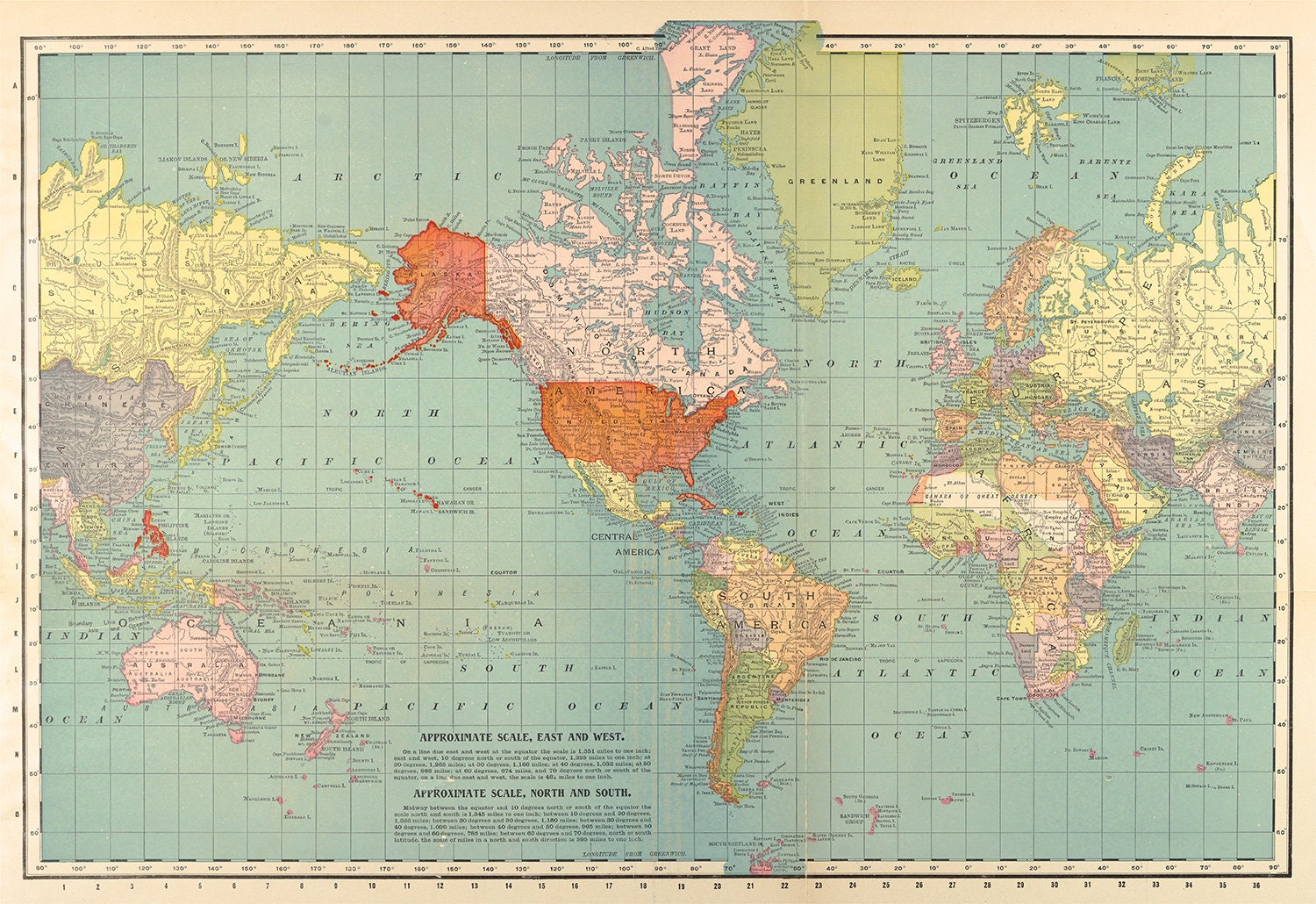 Poster World Map Vintage Old-Style - - blue and beige – Wall