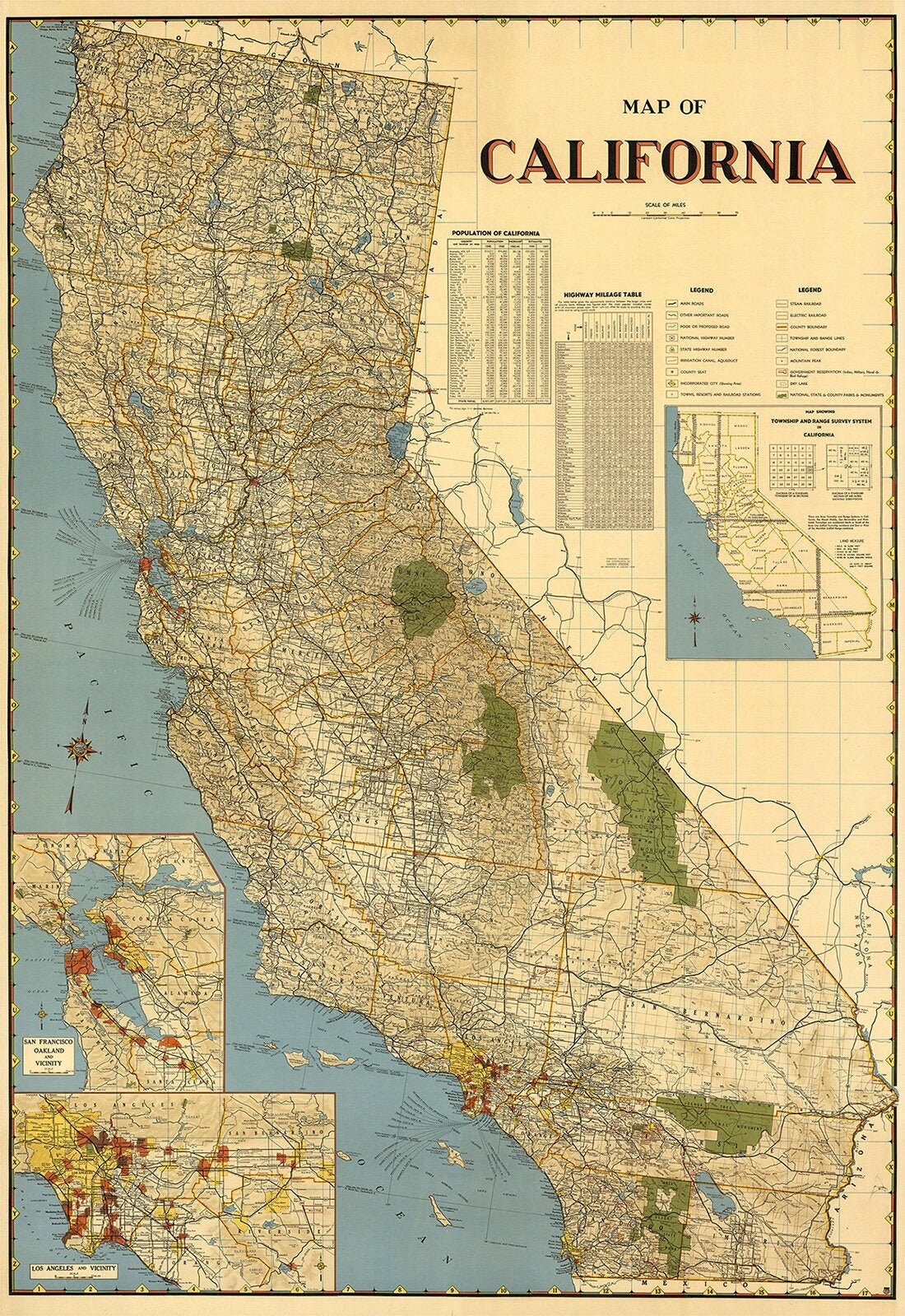 California Printable Poster. Vintage Map of California - Etsy Canada