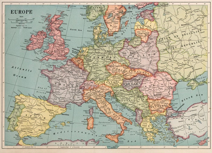 European Map in 1980 - Etsy Sweden