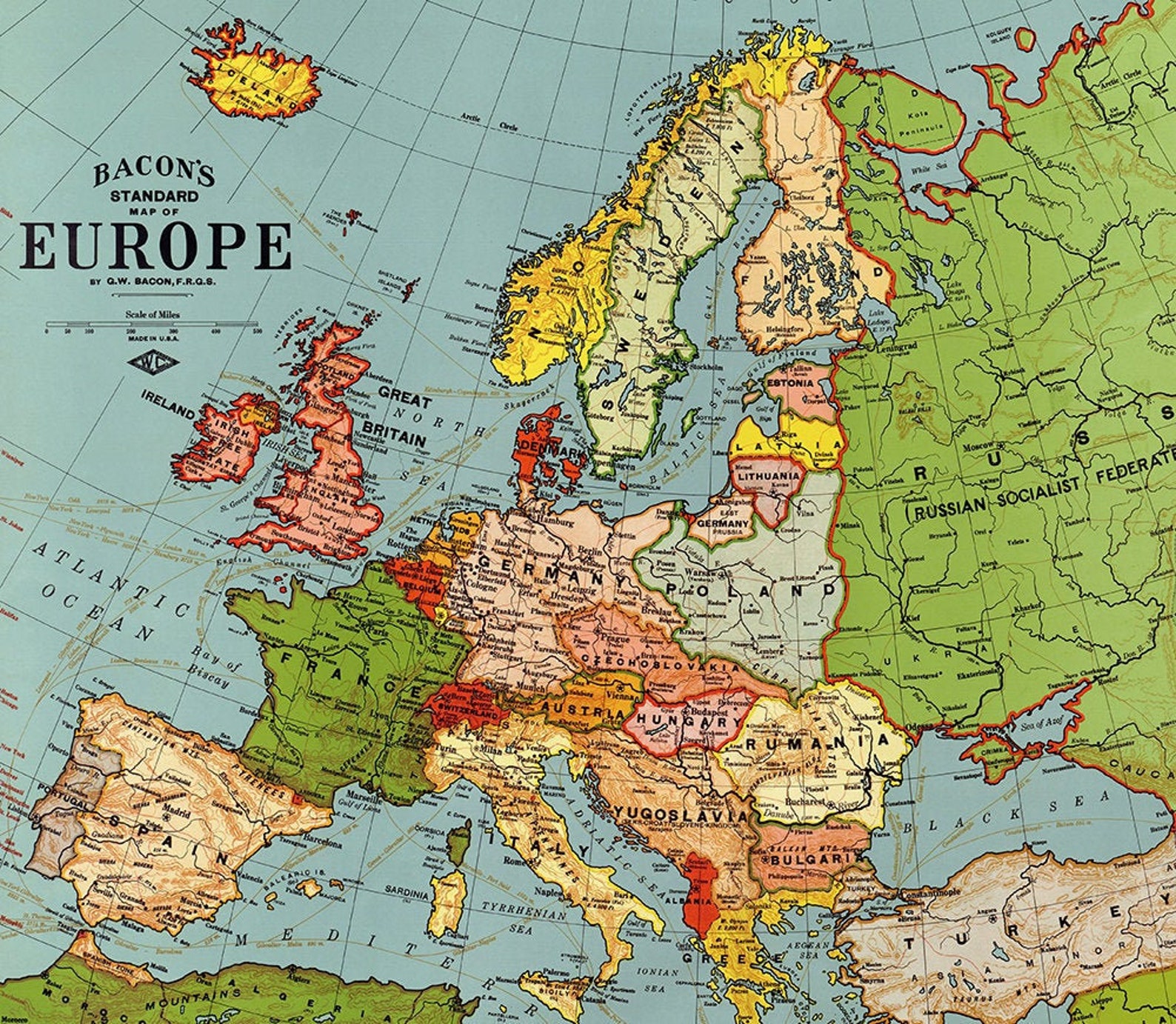 1923 Old Europe Map Printable Digital Downloadvintage Europe Etsy