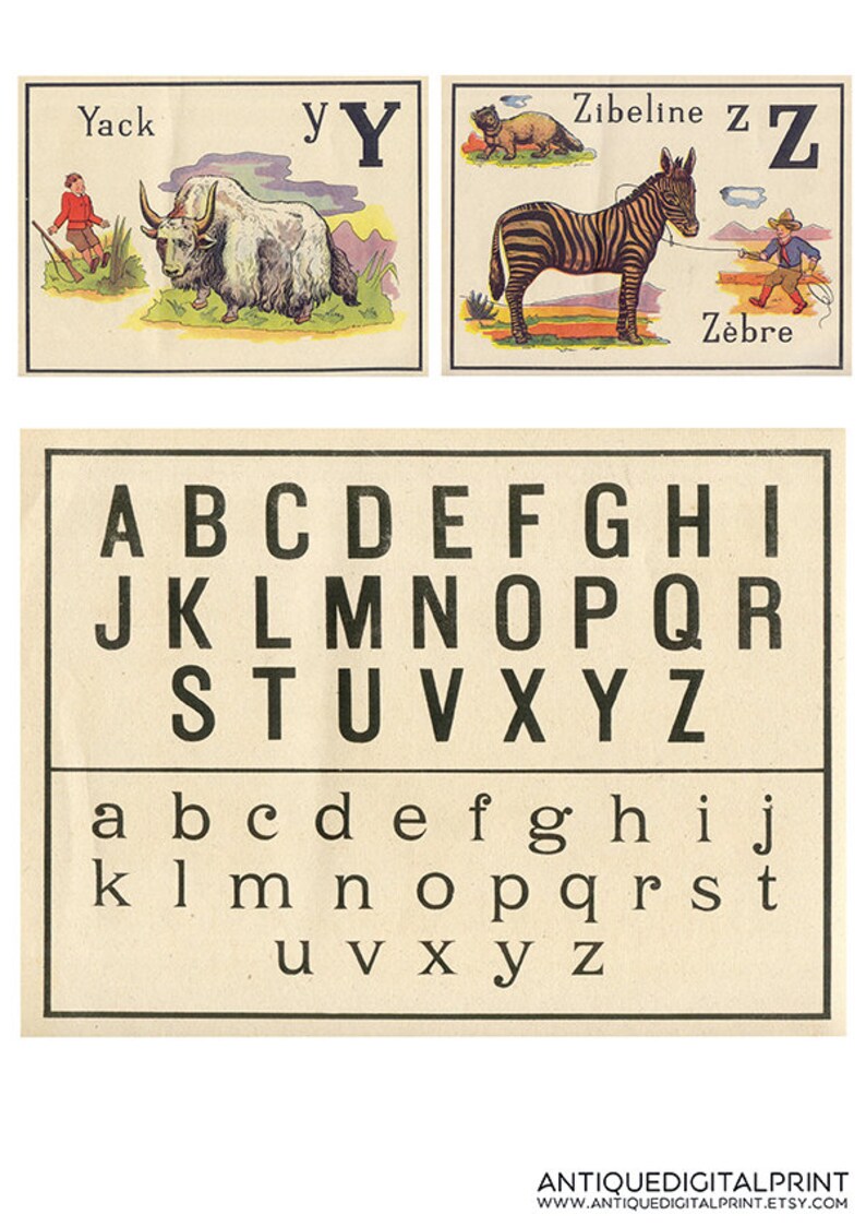 Vintage Printable Children's Alphabet Cards. Alphabet - Etsy