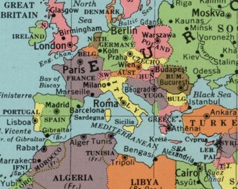 ヴィンテージ世界地図プリント、アンティークスクールマップポスター