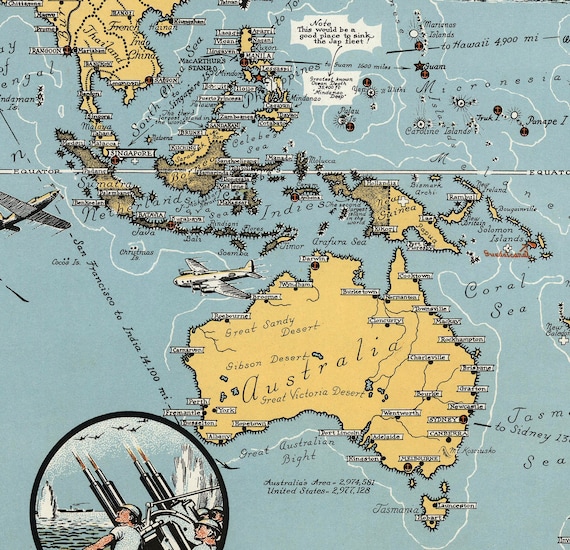 ケンブリッジ ヴィンテージ 絵地図 地図 ポスター 1942年第二次世界大戦の戦闘地図ポスター（ヴィンテージ）：絵入り世界