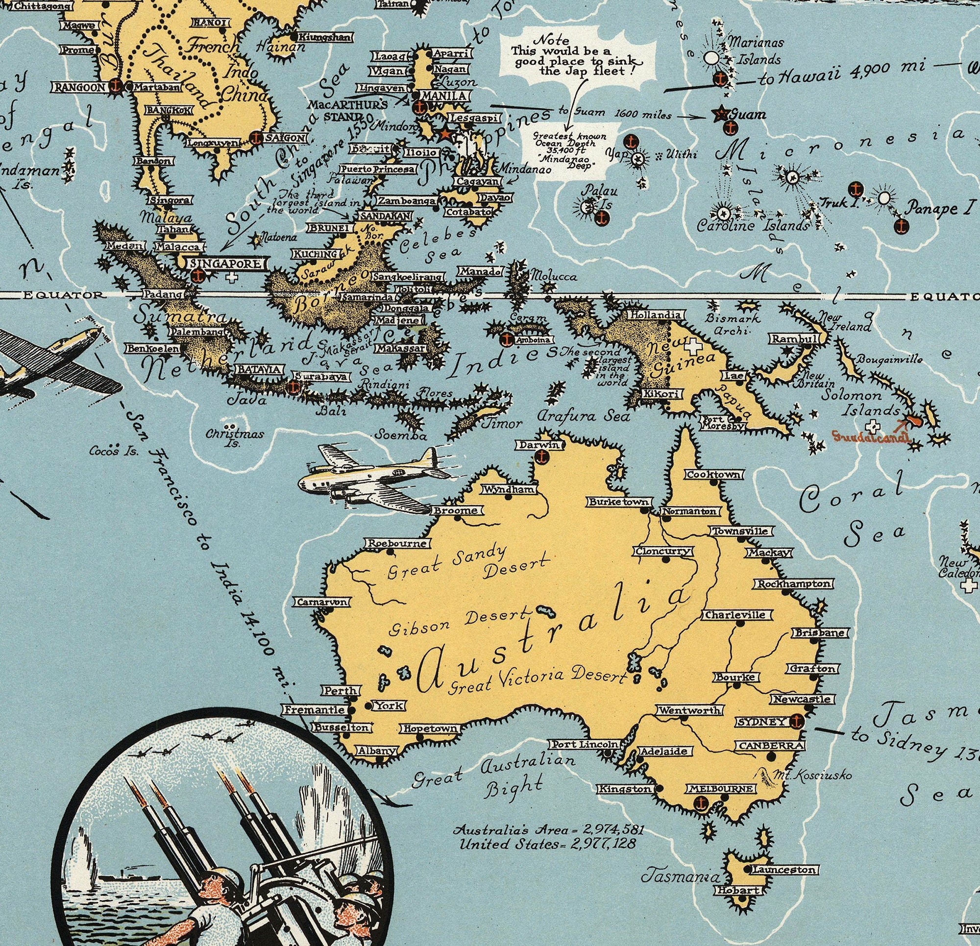 1942年第二次世界大戦の戦闘地図ポスター（ヴィンテージ）：絵入り世界