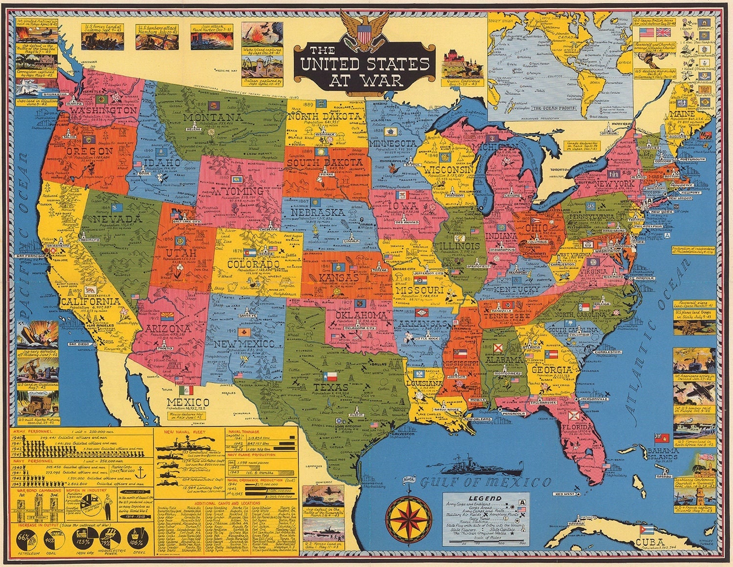 1943年アメリカ戦時地図プリント – ヴィンテージアメリカンウォール
