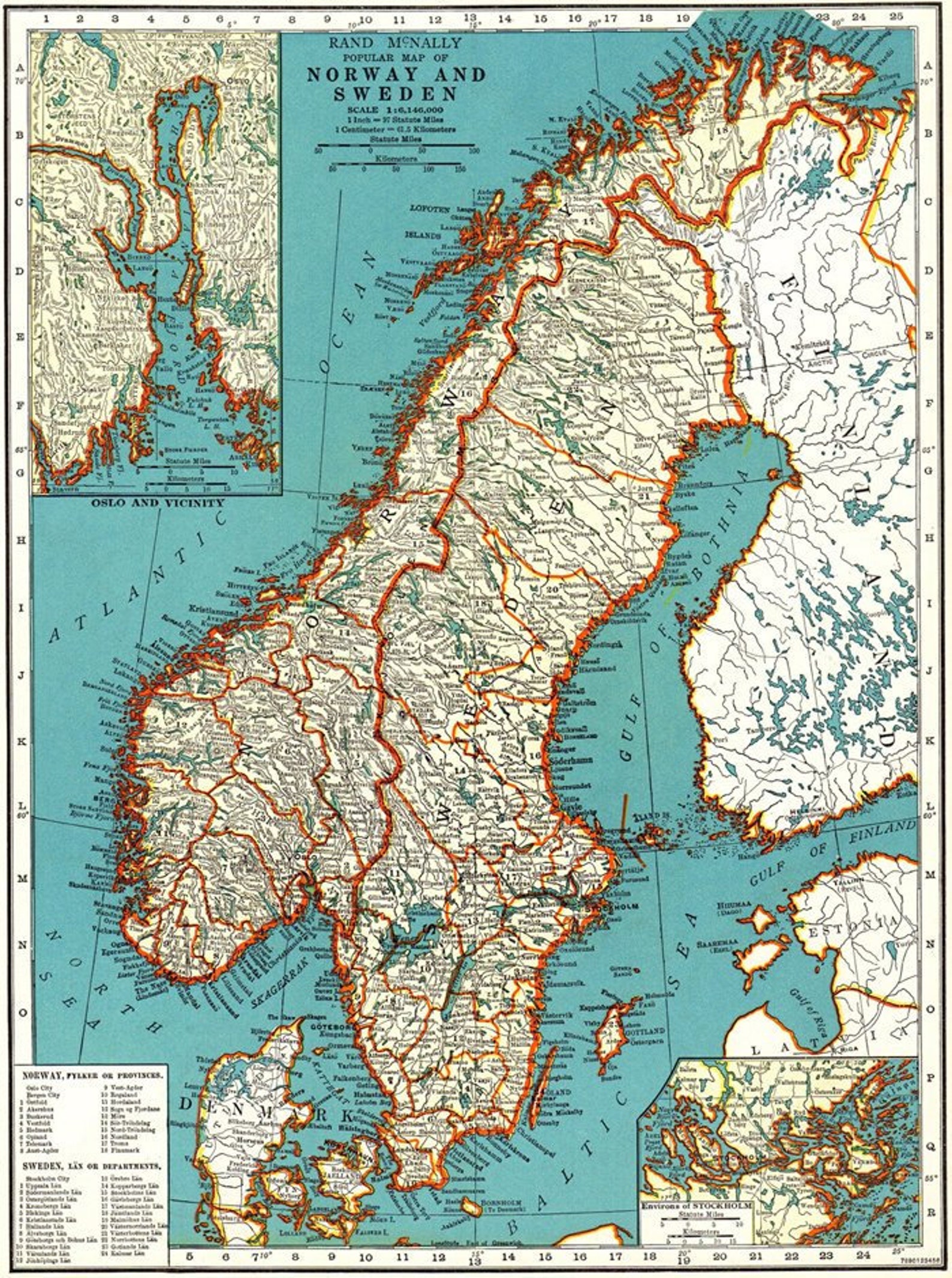 Vintage Sweden Norway and Denmark map digital-Scandinavia Map | Etsy