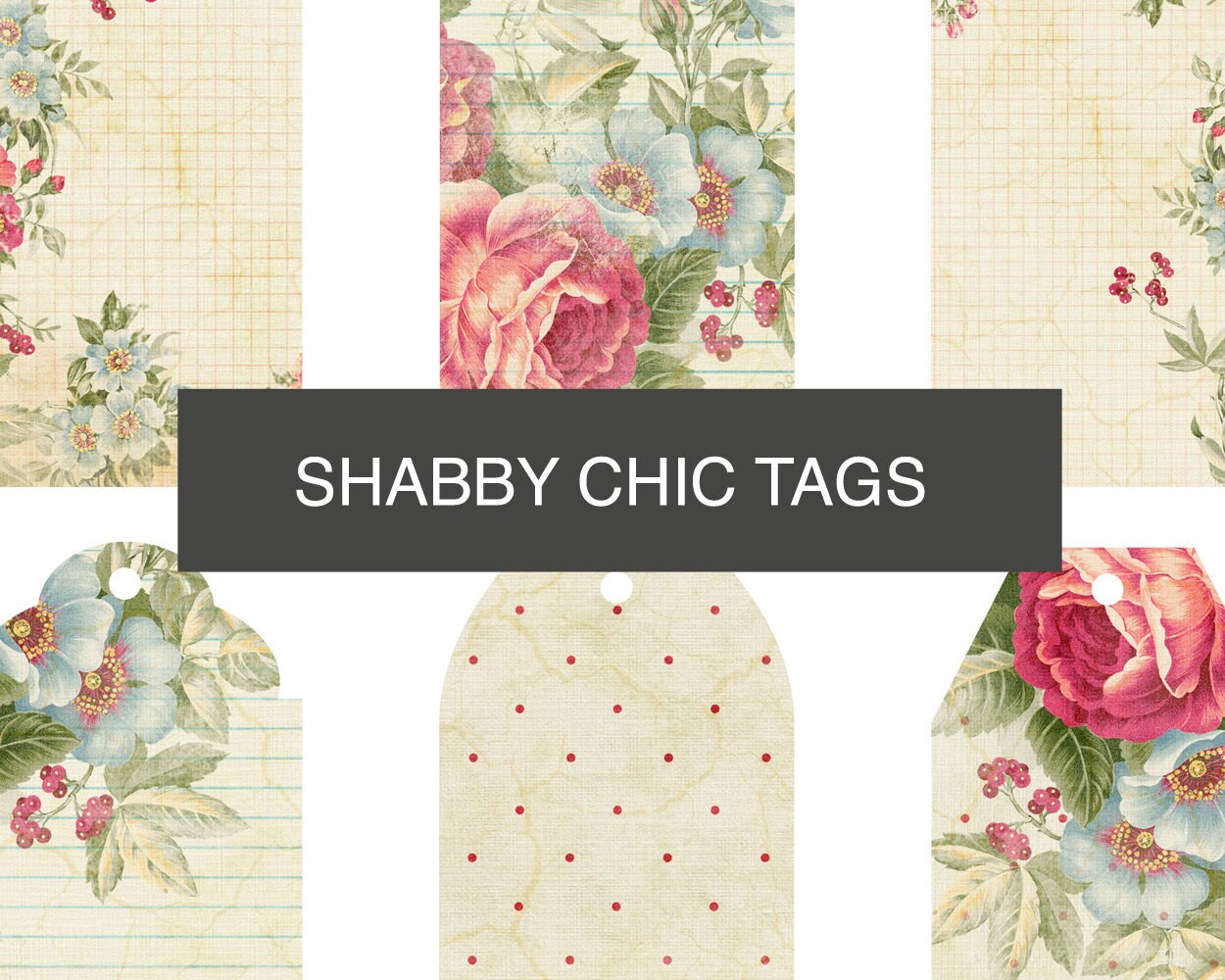 Floral Printable Gift Tags. Shabby Chic Digital Tags Sheet. - Etsy