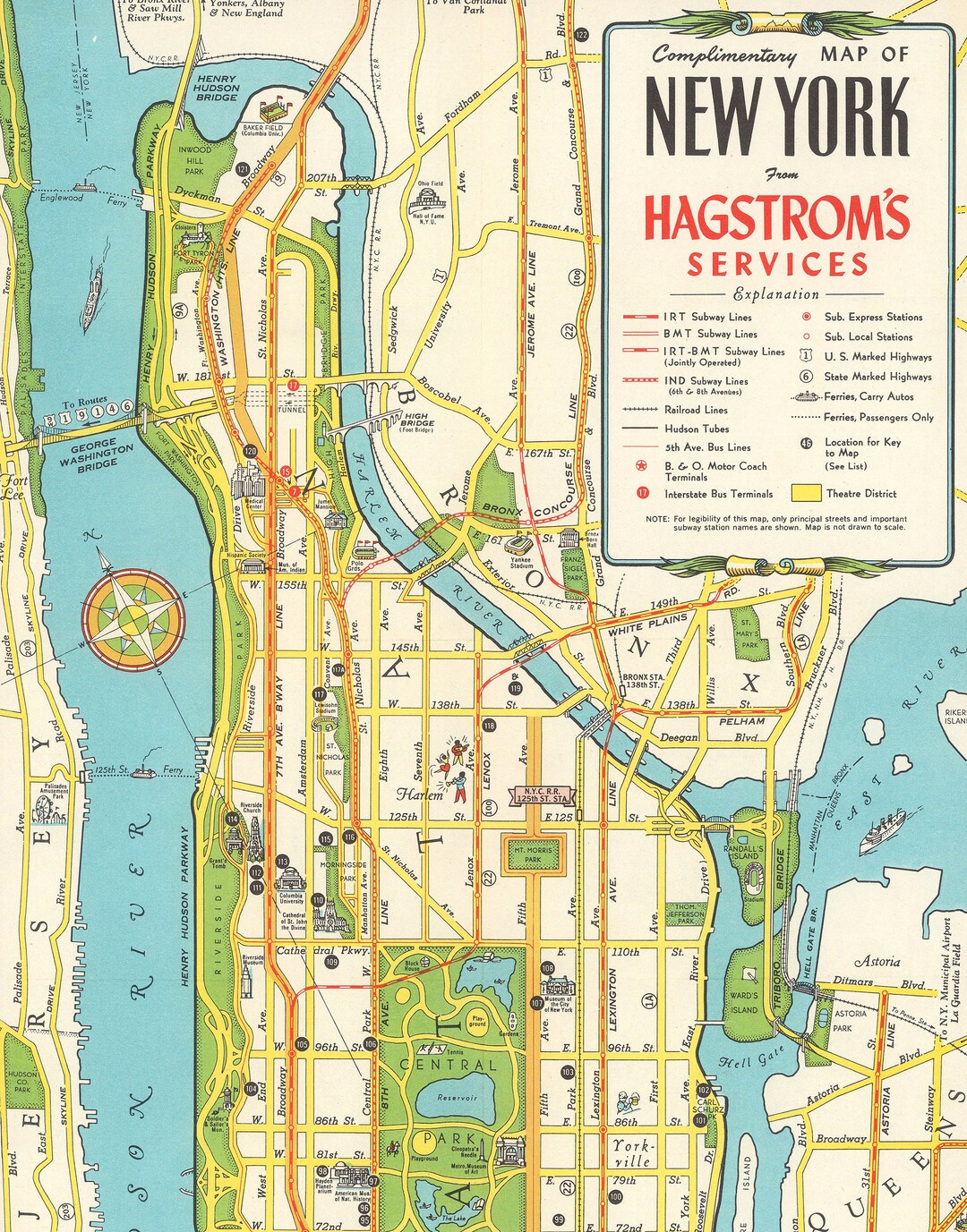 ヴィンテージ ニューヨーク マンハッタン レストラン地図 ポスター 1946年マンハッタン地図ポスター – ヴィンテージニューヨーク旅行