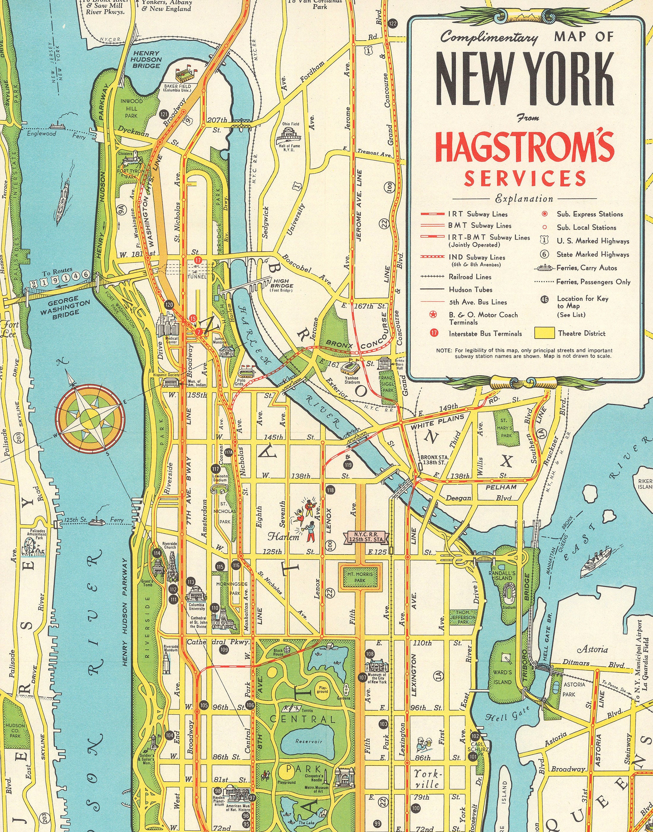 1946 New York Map Poster- Digital Download. Antique