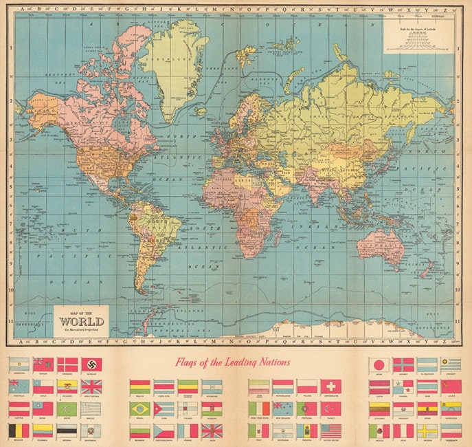 Vintage 1930 World Map Print With Flags (digital Download) - Etsy