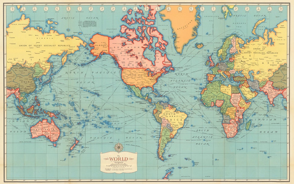 Antique World map digital print. World map printable. Vintage ...