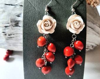 Boucles doreilles Roses blanches