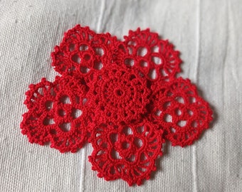 Set of 6 red cotton flowers