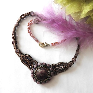 Handmade necklace with rhodonite