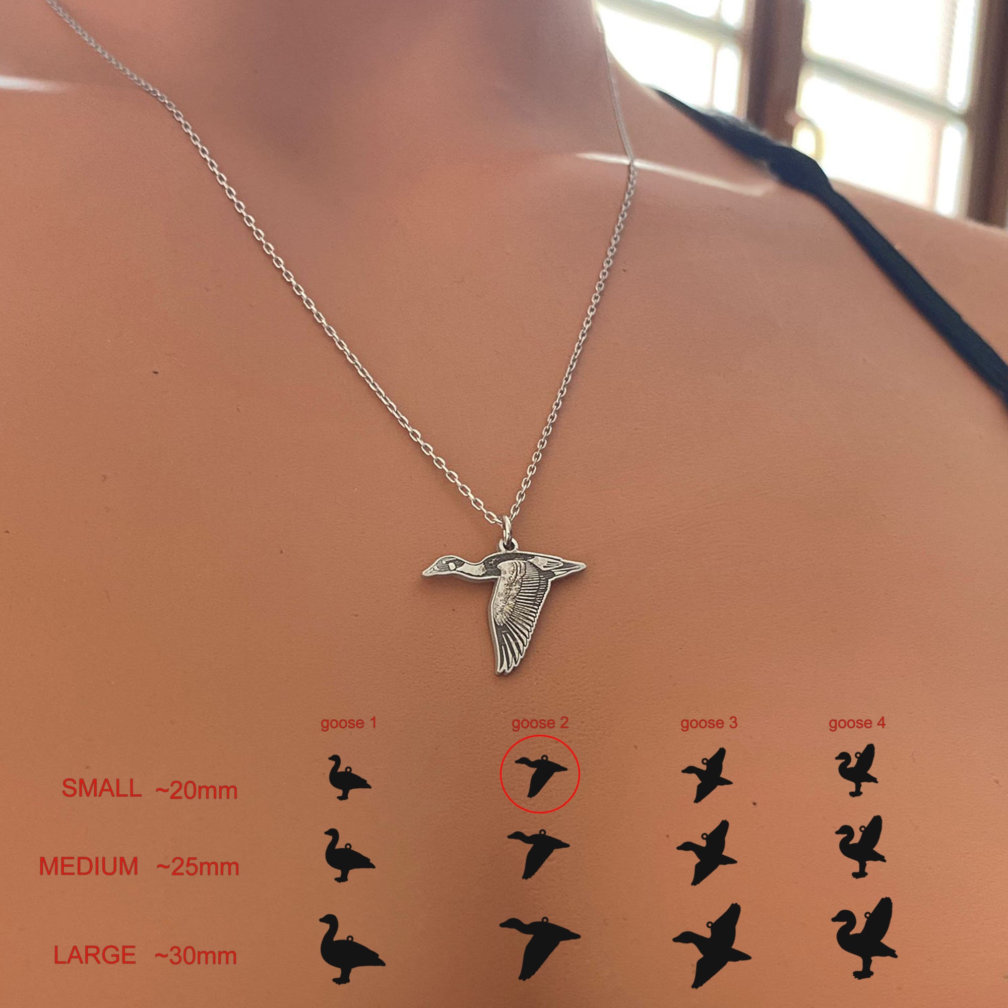 Goose Necklace, Silver Geese Necklace, Silver Goose Necklace