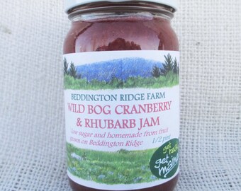 wild bog cranberry and rhubarb fruit spread/cranberry jam/rhubarb spread/jar of jam/homemade jam/low sugar jam/berry jam/fruit preserves/