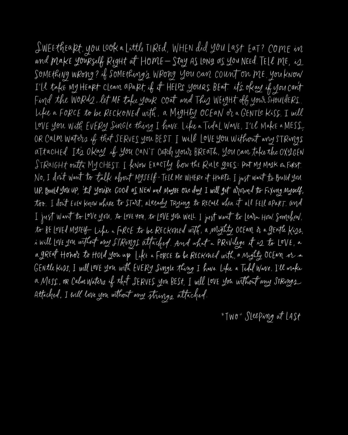 Sleeping at Last Lyrics two Handlettered Lyrics printable Etsy