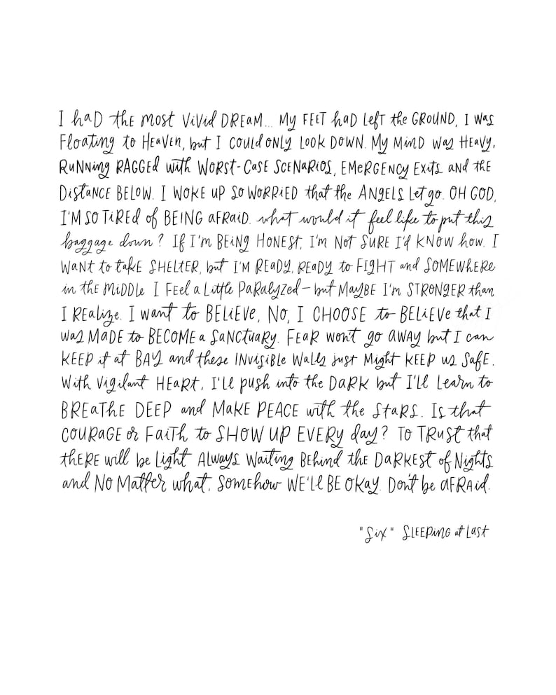 Sleeping at Last Lyrics "six" - Handlettered Lyrics (printable) - Etsy