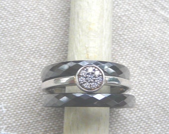 Silver and ceramic ring "Trio" Anthracite