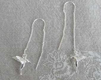 Boucles d'oreilles longues argent "Colibris"