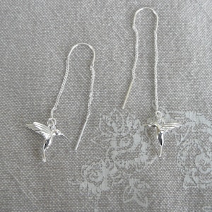 Long silver earrings &quot;Hummingbirds&quot;