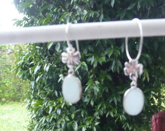 Silver clover earrings "Oval stone"