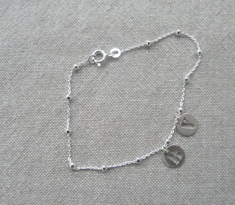 Silver bracelet Initial or number beaded chain image 2