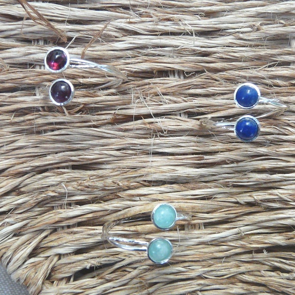 Adjustable silver thin ring "Precious Stones"