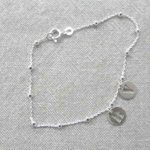 Silver bracelet Initial or number beaded chain image 1