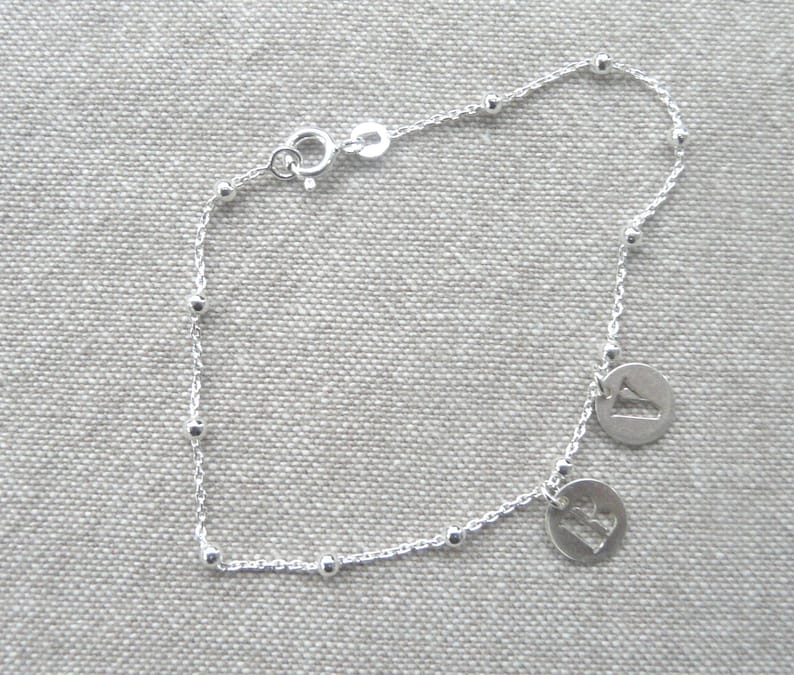 Silver bracelet Initial or number beaded chain image 1