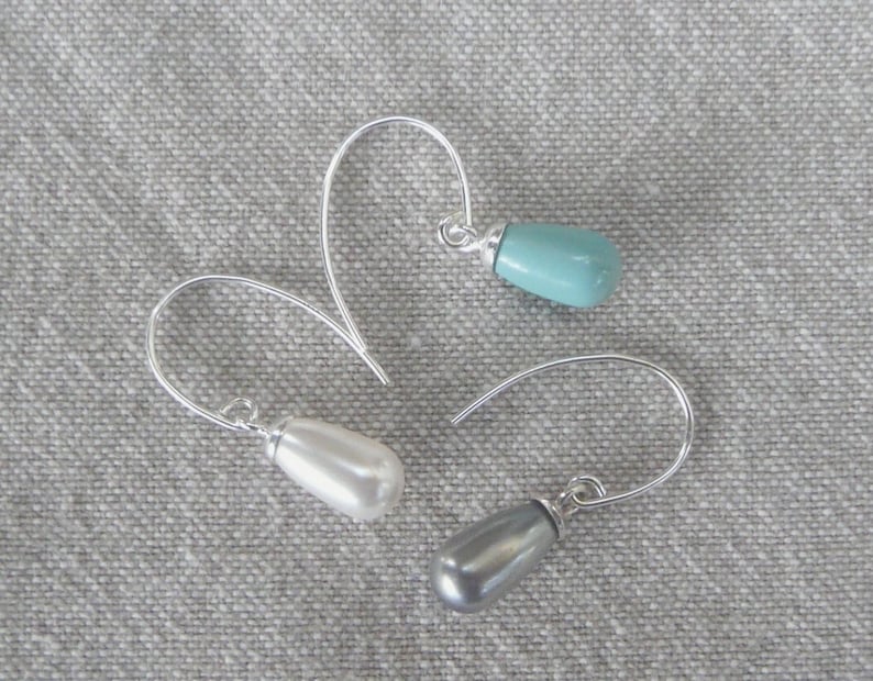 Boucles d'oreilles crochet argent Perle poire image 1