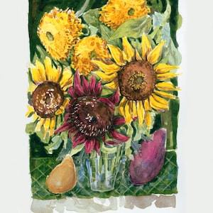Sunflowers In Vase Watercolor Digital Download