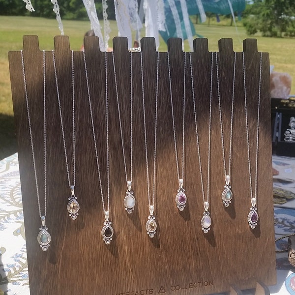 Necklace Display w/ Custom Logo- 9 Necklaces {{multi notch, wooden display, lasercut display, custom branded display, craft show display}