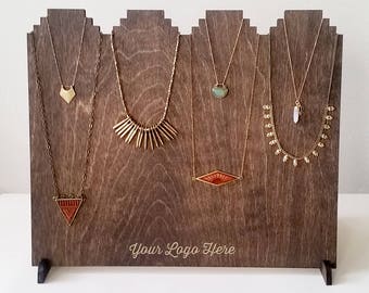 Joined Tier Necklace Display w/ Custom Logo- 12 Necklaces {{wooden display, market display, custom branded, craft show display}