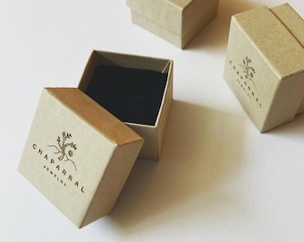 USA made- Kraft Ring Box 1 5/8 x 1 5/8 x 1 1/4" with Foam Insert Custom Branded Lasercut Ring Boxes {Jewelry boxes, engraved, personalized}