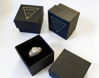 USA made- Matte Black Ring Box 1 5/8 x 1 5/8 x 1 1/4" with Foam Insert Custom Branded Lasercut Ring Boxes, personalized box