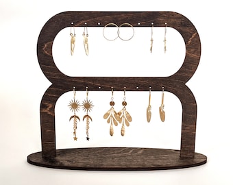 Arches Mid Century Style Earring Display - wood jewelry display, hoops, hanging, modern, bedroom, at home, shop display, market display
