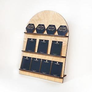 Arch présentoir pour cartes à bijoux | Présentoir à bijoux en bois 16 po. de haut x 11,7 po. de large, présentoir à fentes, marque, exposition d'artisanat, magasin, moderne
