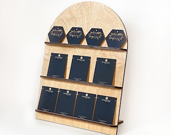 Arch Jewelry Card Shelf Display | 16" tall x 11.7" wide wooden jewelry display, slotted display, branded, craft show, store, modern