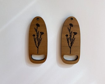 Floral Sprig - Macrame Earring Blank - Finding, Walnut, Alder, Wood, Boho, Flowers, Herbs