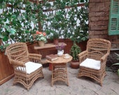 Dollhouse Miniature wicker set , Scale 1 12, Dollhouse Miniature wicker furniture 2 armchairs, table,Dollhouse Miniature wicker