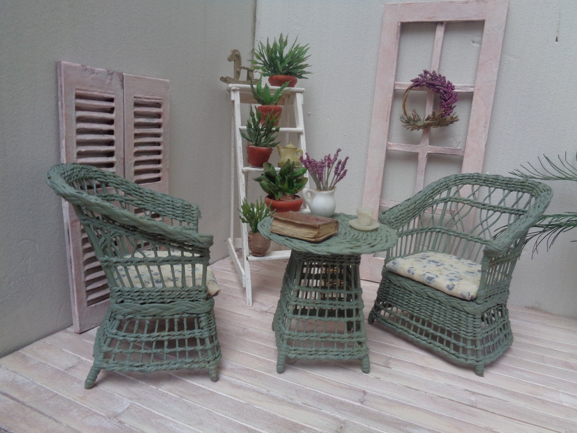 Dollhouse Miniature wicker set Scale 112 Dollhouse Etsy