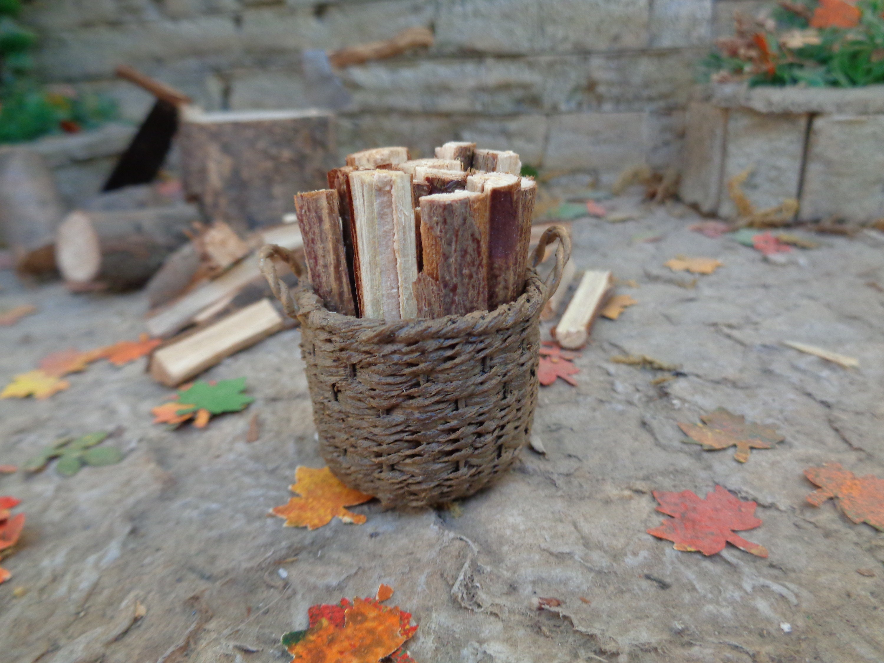Dollhouse Miniature wicker basket with wood 112 for Etsy