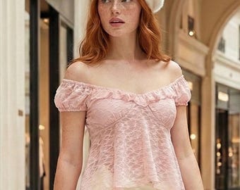 Fairycore Lace Puff Sleeve Top | Romantic Uneven Hem Blouse | Princesscore Sheer Mesh Shirt