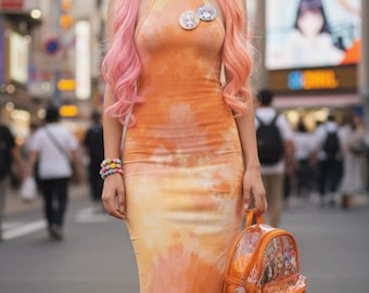 Tie dye midi dress halter sleevess bodycon summer